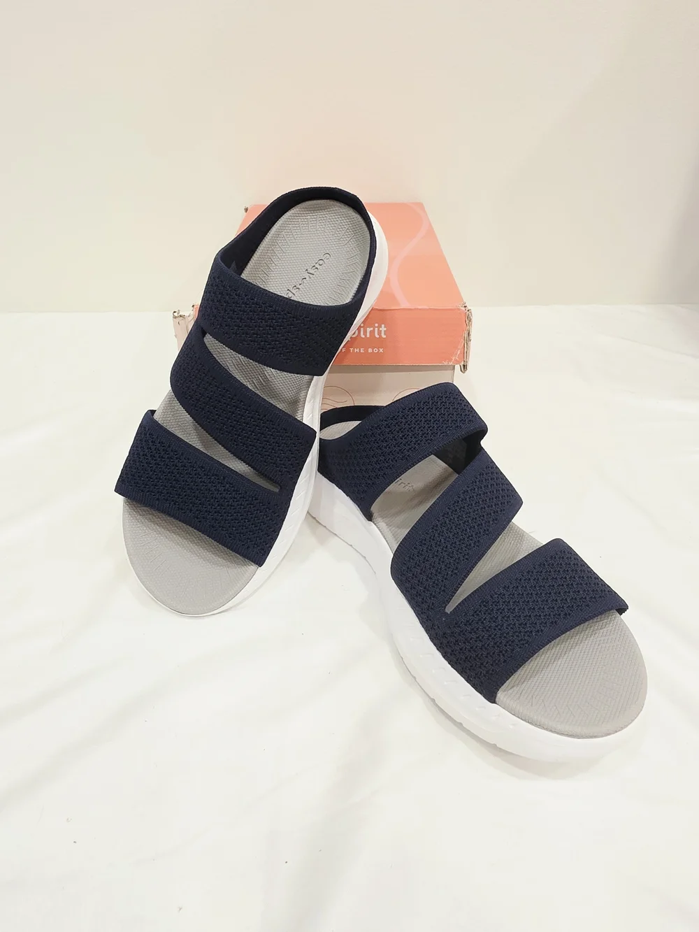 Easy Spirit Navy Dassian Triple-Strap Slide Sandals with Gray Footbed